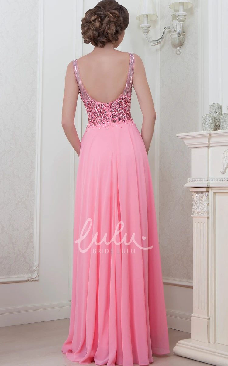 Beaded Jewel-Neck Sleeveless Chiffon Formal Dress A-Line Style