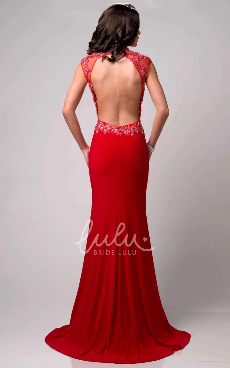 High Neck Sleeveless Jersey Prom Dress with Metallic Bodice Modern Column Dress