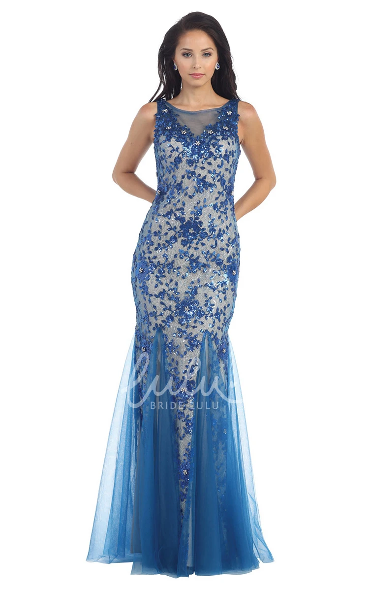 Sheath Tulle Formal Dress with Deep-V Back and Sequins