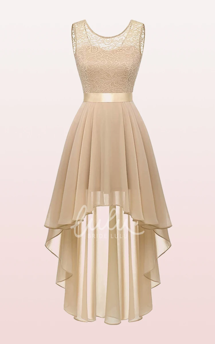 Chiffon Bateau A-line Bridesmaid Dress with Sash/Ribbon High-Low