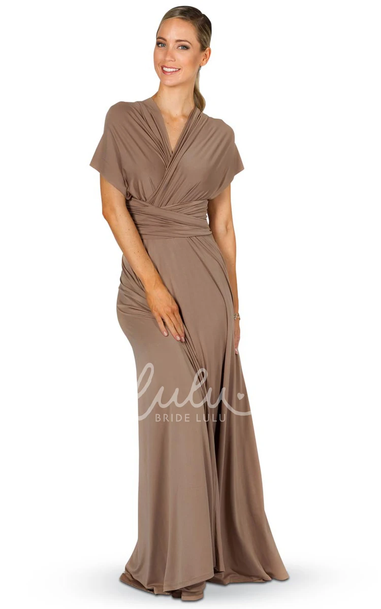 V-Neck Poet Sleeve Chiffon Bridesmaid Dress Ruched and Convertible