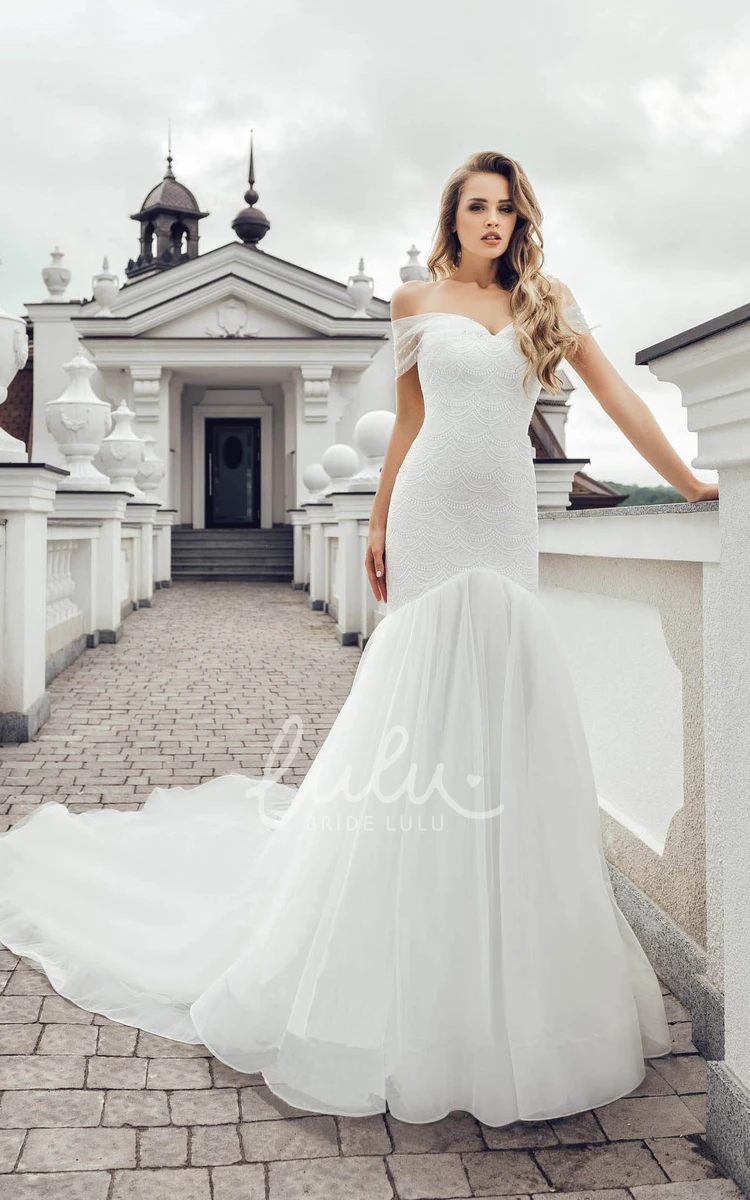 Off-the-shoulder Mermaid Wedding Dress with Beading Luxury Chiffon and Lace Dress