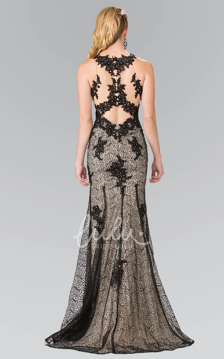 Trumpet Lace Illusion Formal Dress with Jewel-Neck and Appliques