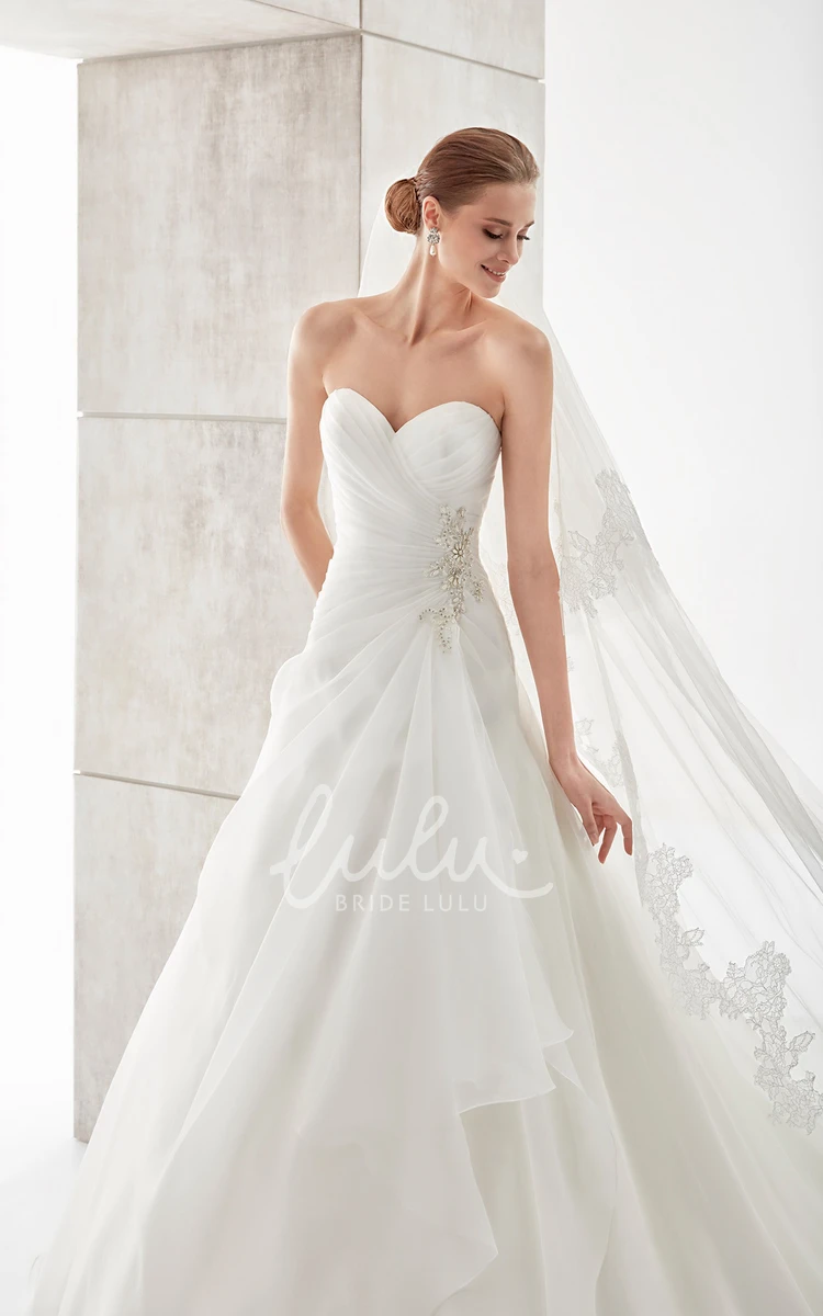 A-Line Wedding Dress with Side Beadings and Pleated Bodice Chic Bridal Gown