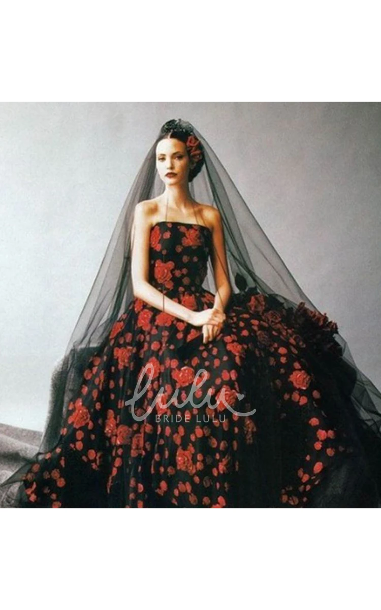 Red and Black Soft Net Tulle Fingertip Wedding Veil with Sequins Wedding Dress