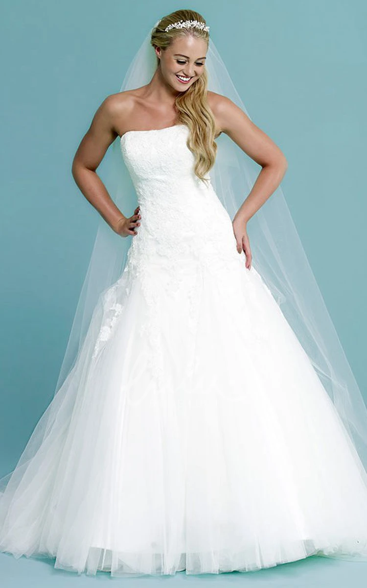 Maxi A-Line Tulle Wedding Dress with Strapless Appliques