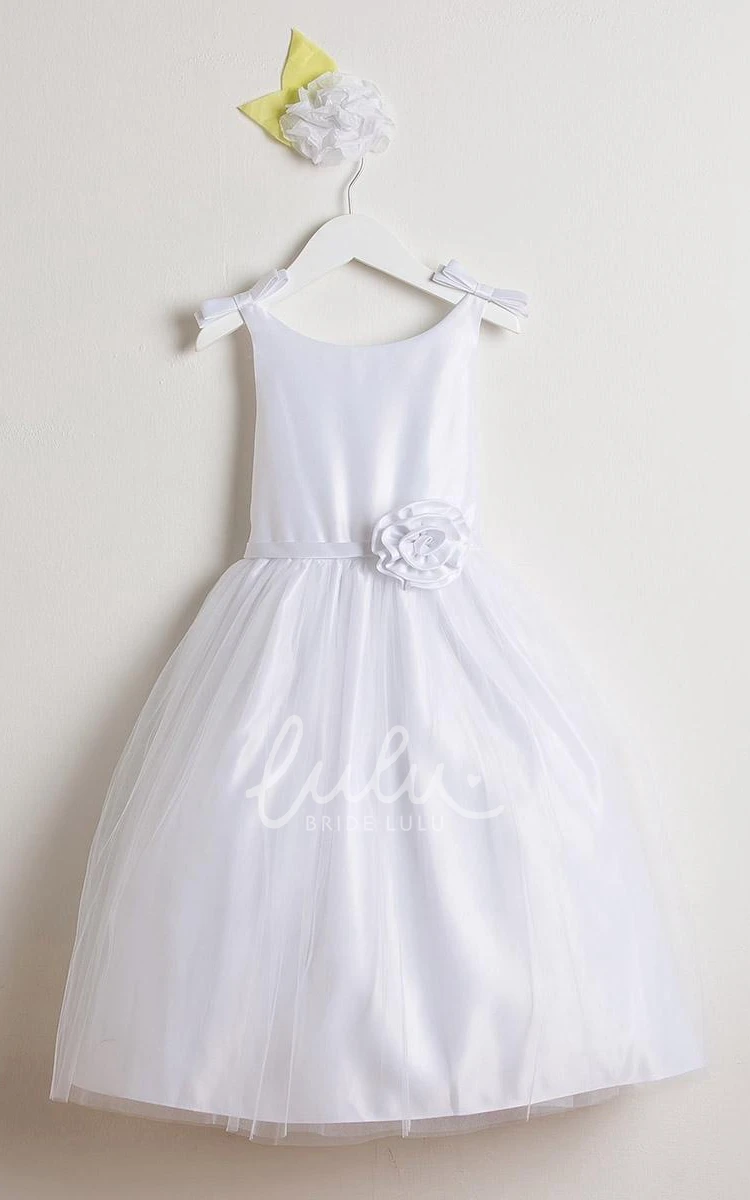 Sleeveless Satin&Tulle Flower Girl Dress with Bow