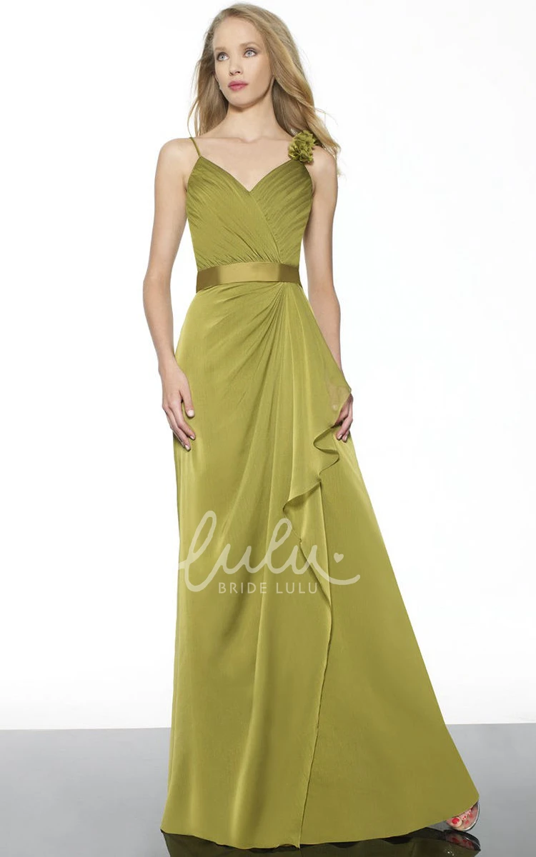 Sleeveless Chiffon Bridesmaid Dress with Draped Spaghetti Elegant Bridesmaid Dress