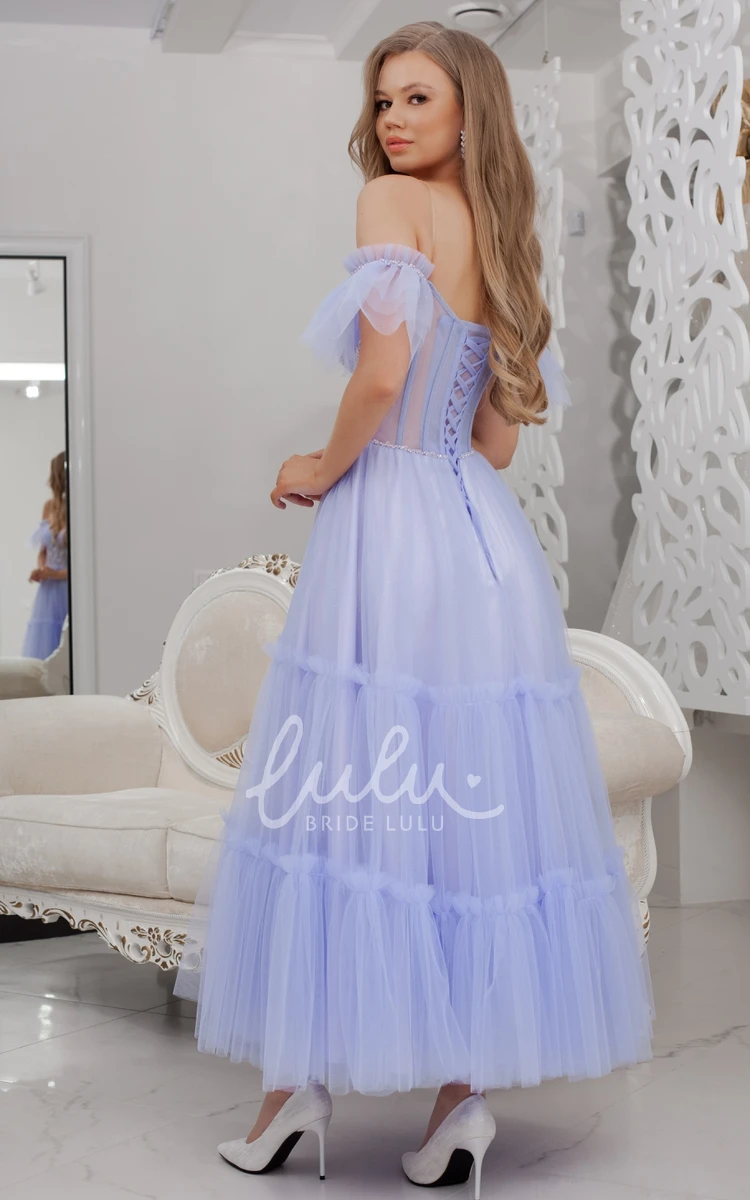 Off-the-shoulder A-Line Tulle Prom Dress with Elegance