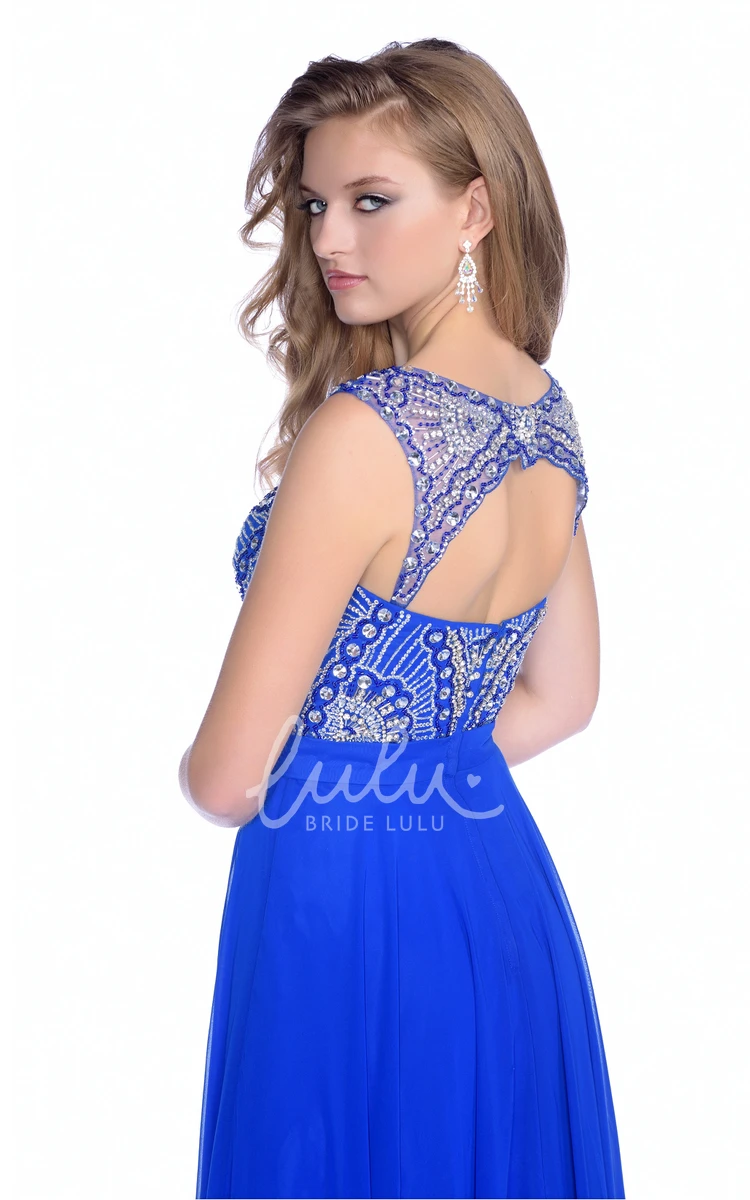 Sleeveless Chiffon A-Line Prom Dress with Sequined Bodice and Keyhole Back