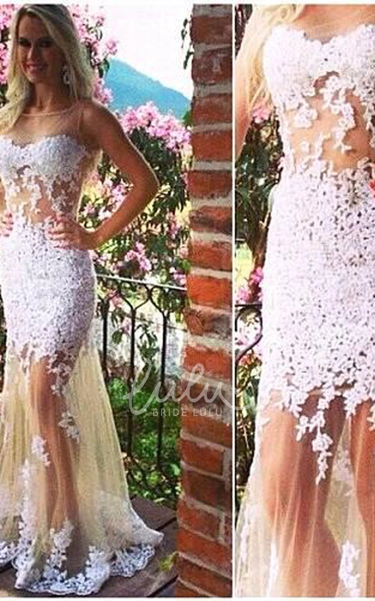 Sexy White Tulle Mermaid Evening Dresses Bateau Sleeveless Prom Gowns