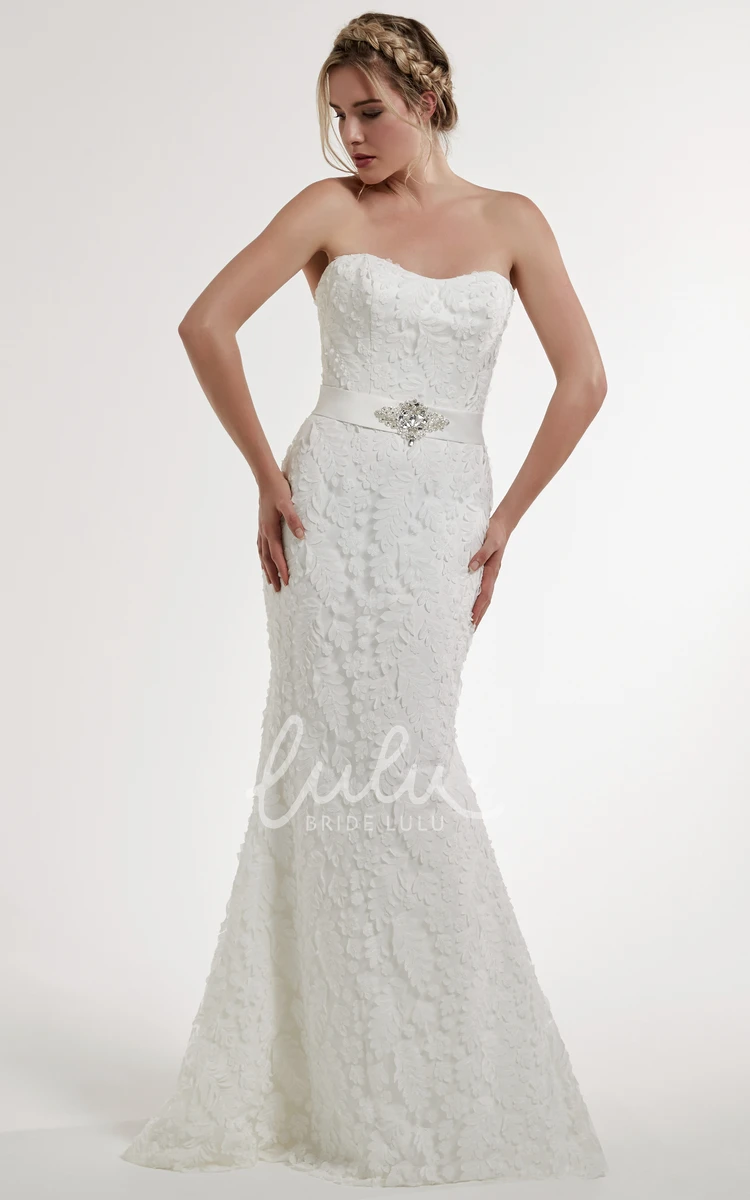 Jeweled Lace Strapless Wedding Dress with Low-V Back Elegant Bridal Gown