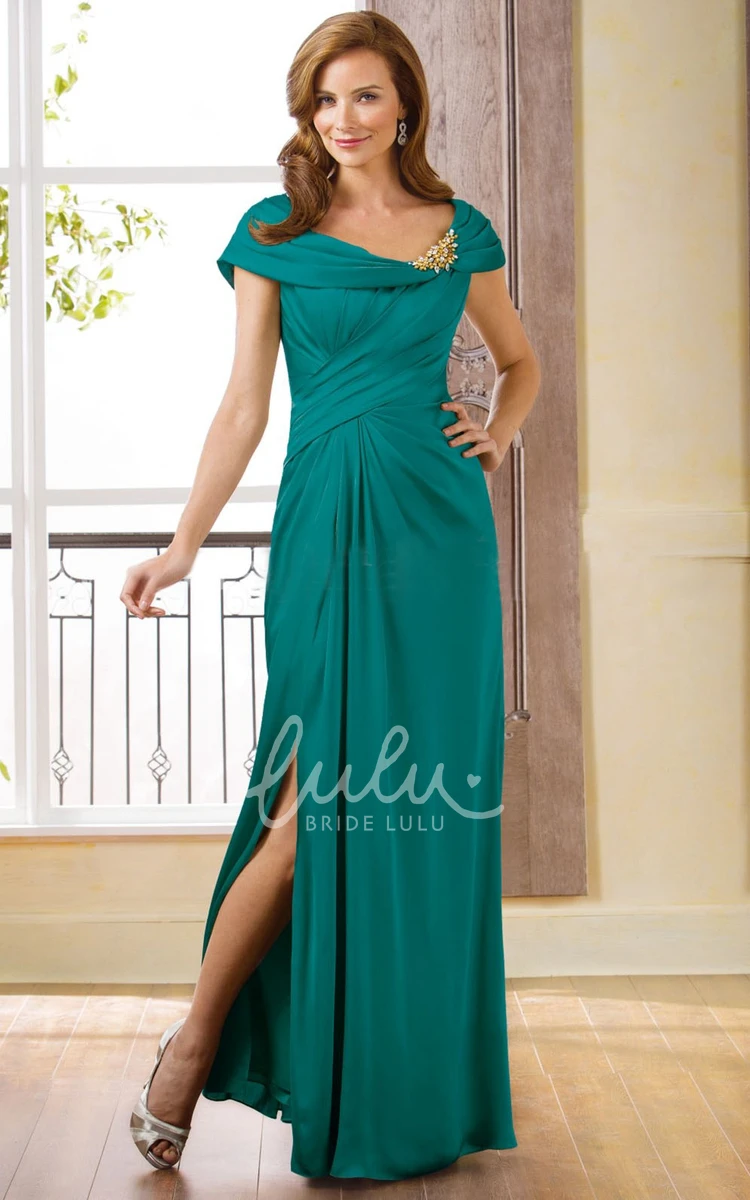 Jeweled Neckline Long Dress with Side Slit for Formal Occasions