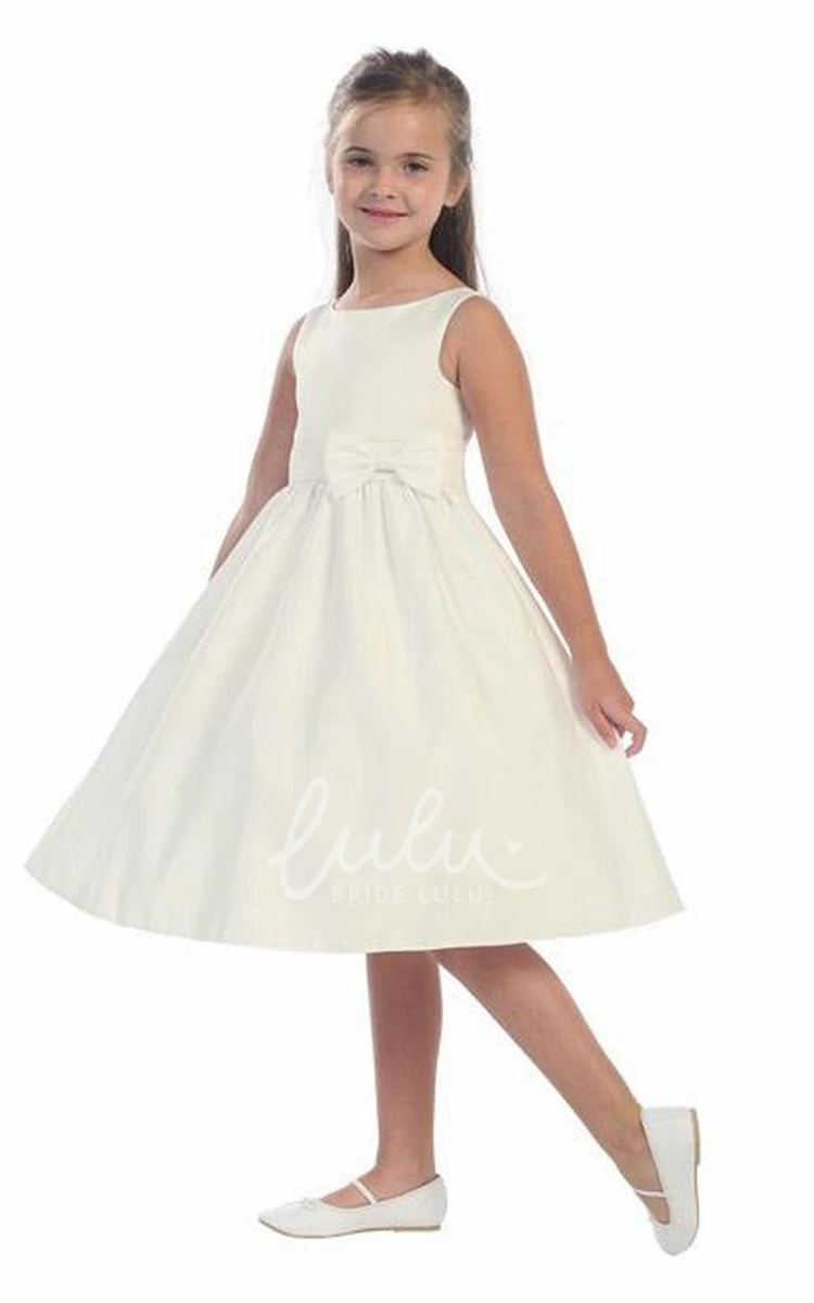 Knee-Length Bowed Flower Girl Dress Tiered Satin Sequins with Sash