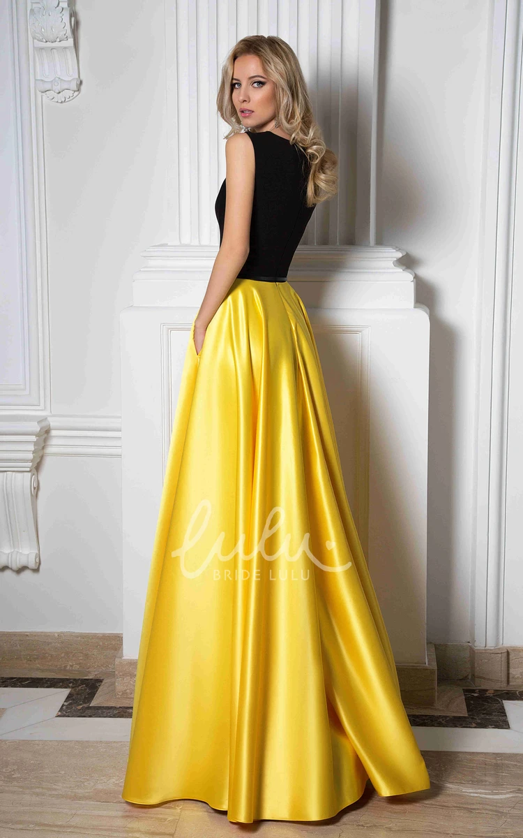 Long Sleeveless Satin A-Line Prom Dress with Sash Elegant Prom Dress