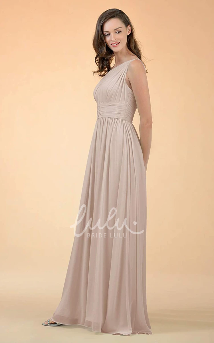 One-shoulder Sleeveless Chiffon A-line Bridesmaid Dress with Ruching Elegant
