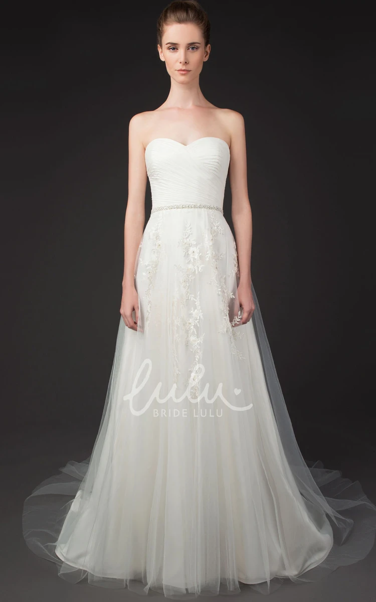 A-Line Tulle Wedding Dress with Jeweled Sweetheart and Appliques