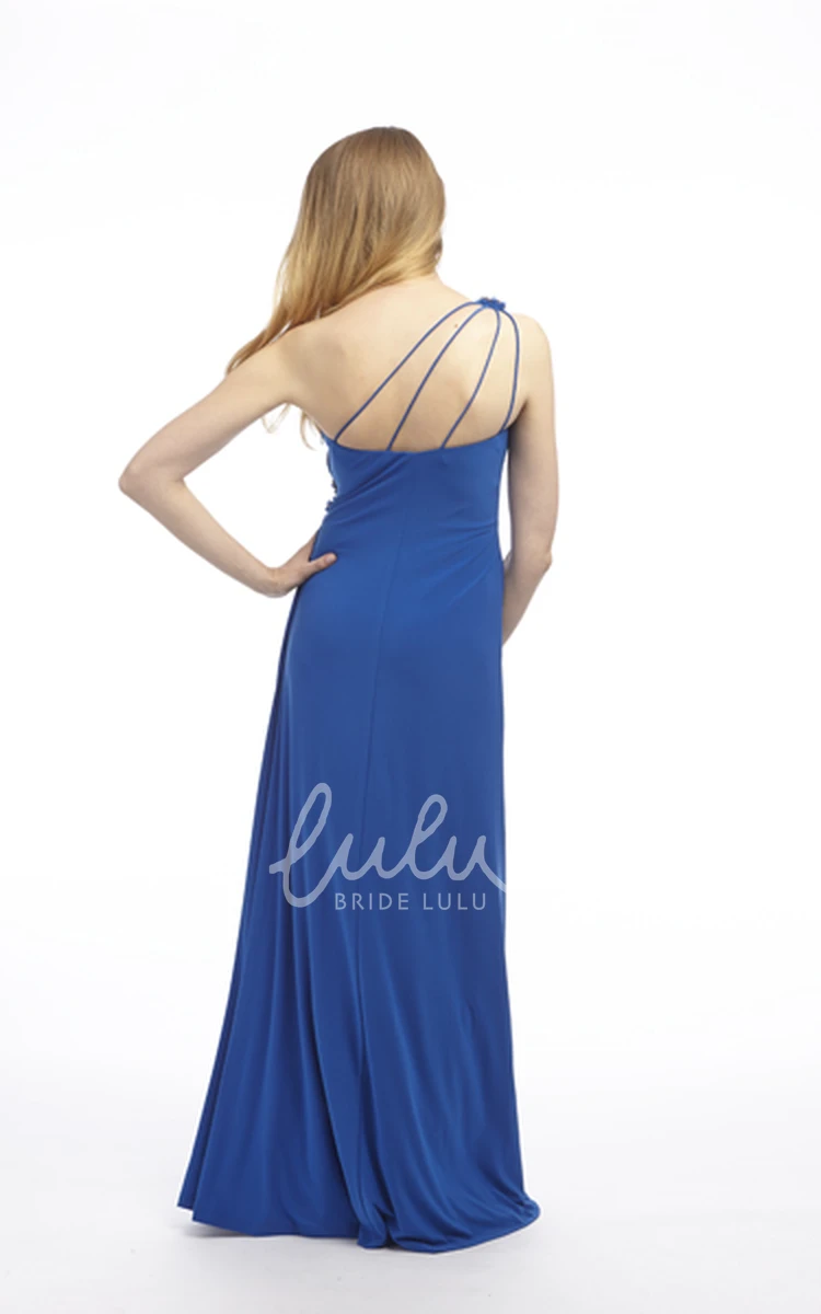 One-Shoulder Ruched Prom Dress Sheath Floor-Length Chiffon with Broach and Epaulet
