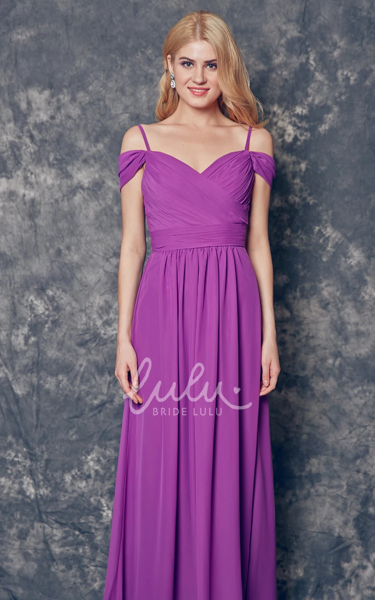 Ruched A-line Chiffon Bridesmaid Dress with Spaghetti Straps Flowy & Classy