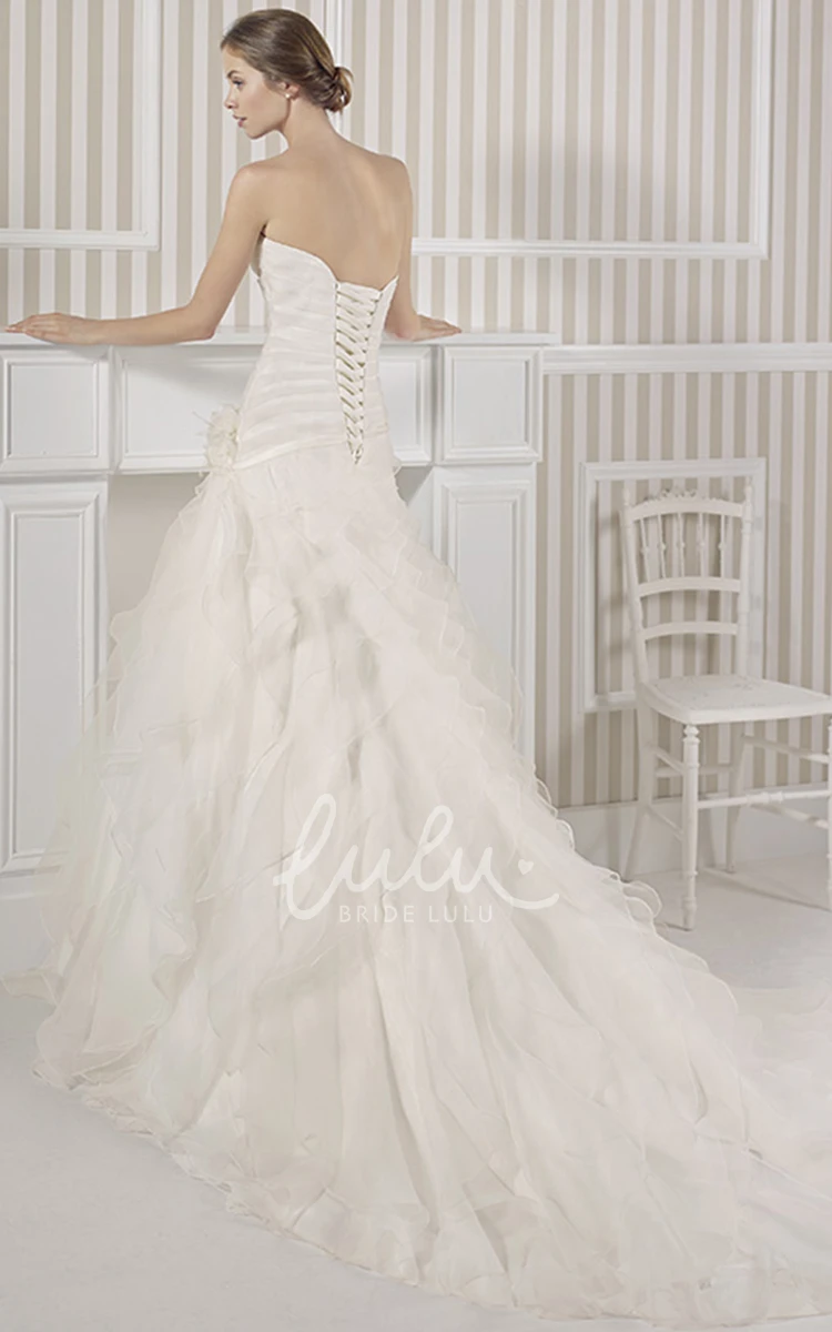 Sweetheart Beaded Organza A-Line Wedding Dress with Criss Cross and Flower Elegant Wedding Dress