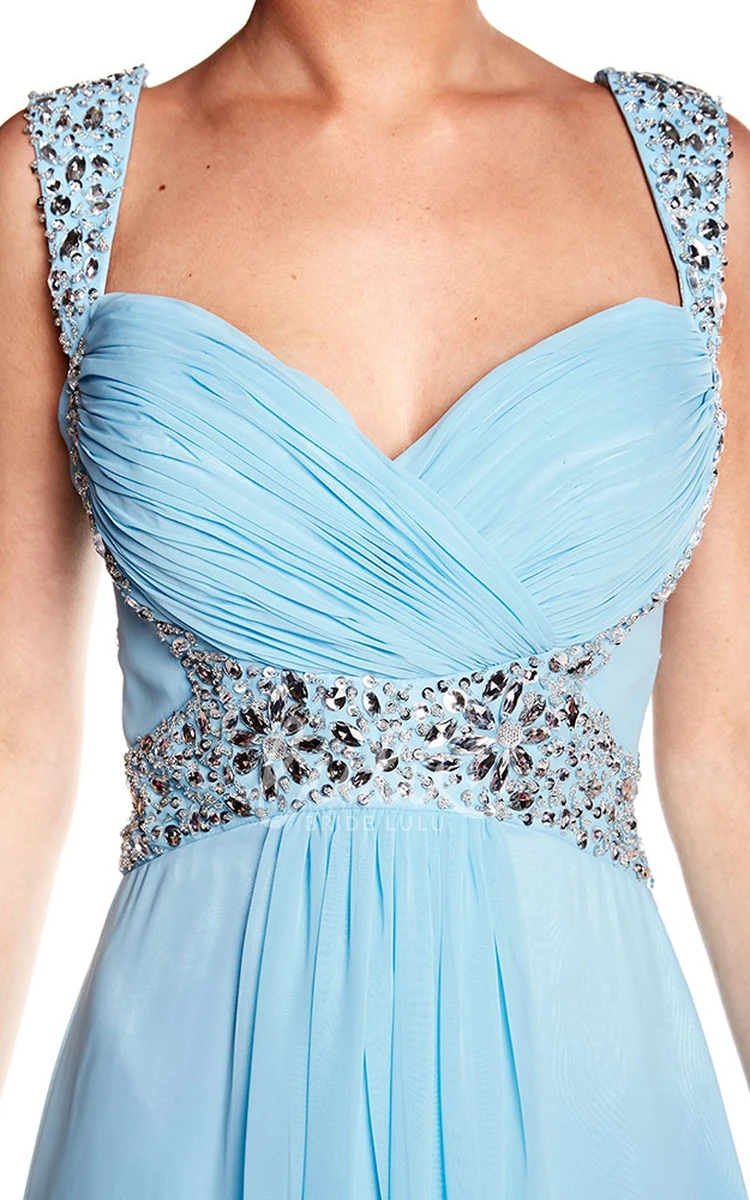 Beaded Chiffon Prom Dress with Strappy Criss-Cross Sleeveless Elegant Prom Dress