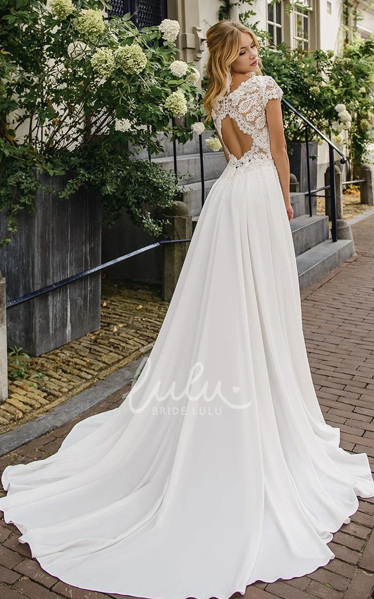 Bohemian Lace Satin A-Line Wedding Dress with Court Train and Ruching