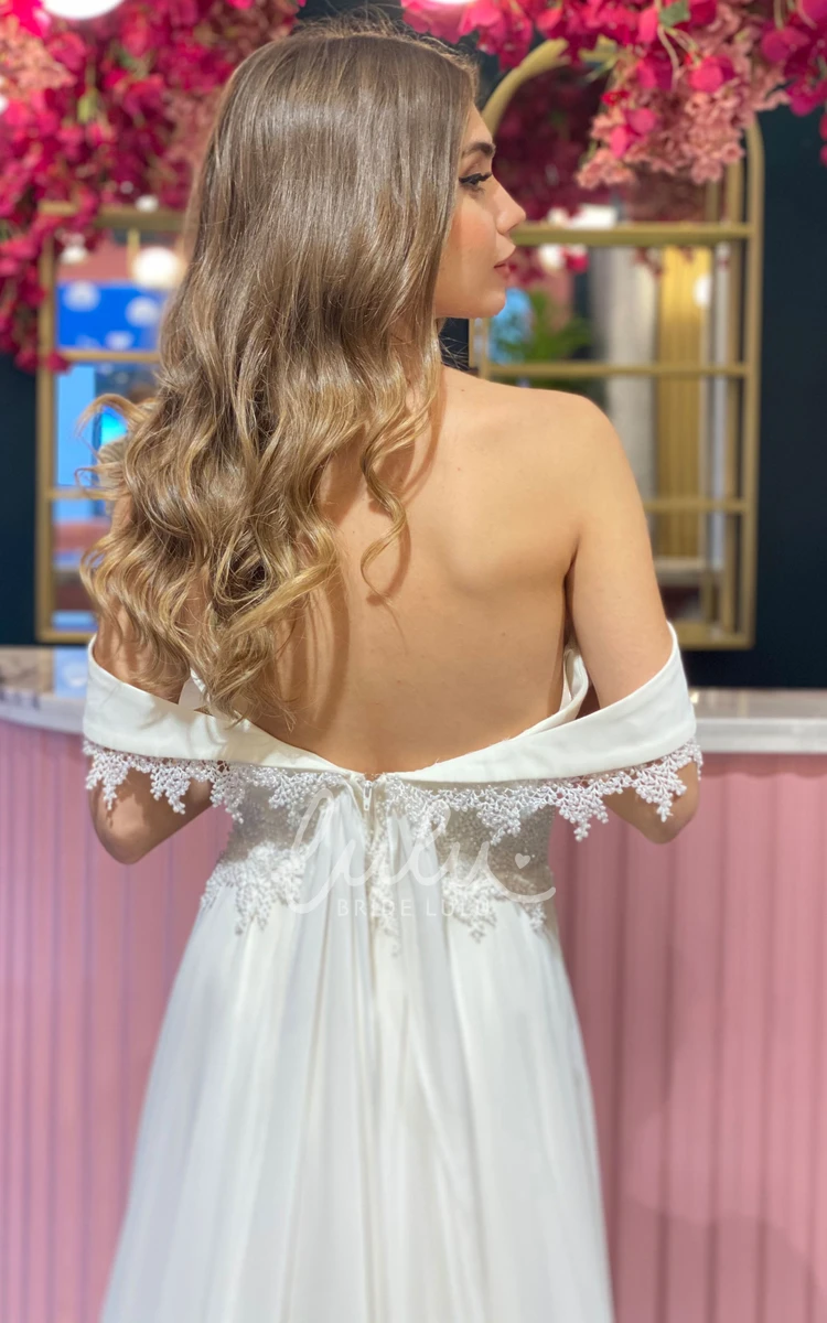 Luxury Chiffon Sleeveless Sheath Wedding Dress with Appliques and Split Front