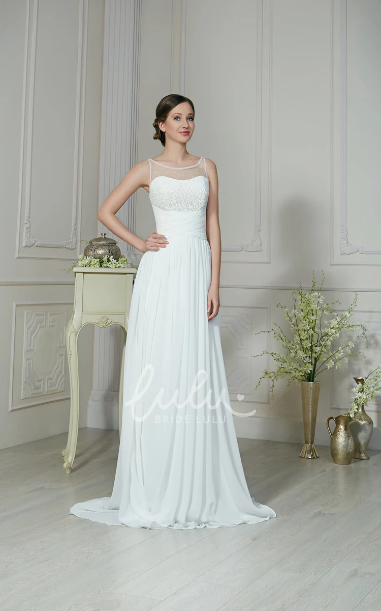 Chiffon Maxi A-Line Bridesmaid Dress with Lace-Up Back and Pleatings