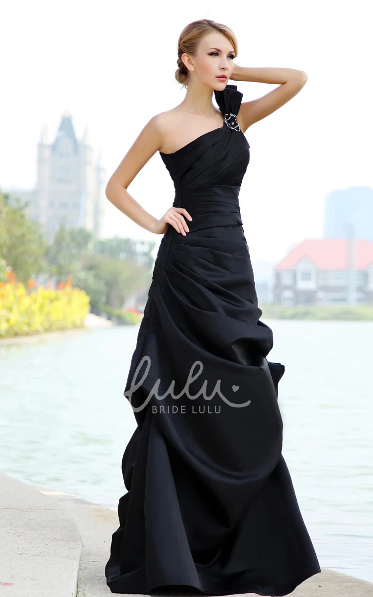 One-Shoulder Satin Dress with Ruffles Elegant Formal Dress