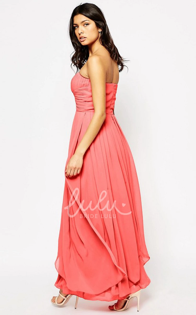 Strapless Sheath Ankle-Length Chiffon Bridesmaid Dress with Pleats and Zipper