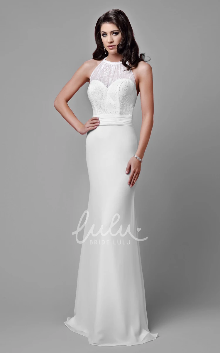 Halter Lace Chiffon Wedding Dress with Open Back Sleeveless Elegant Bridal Gown