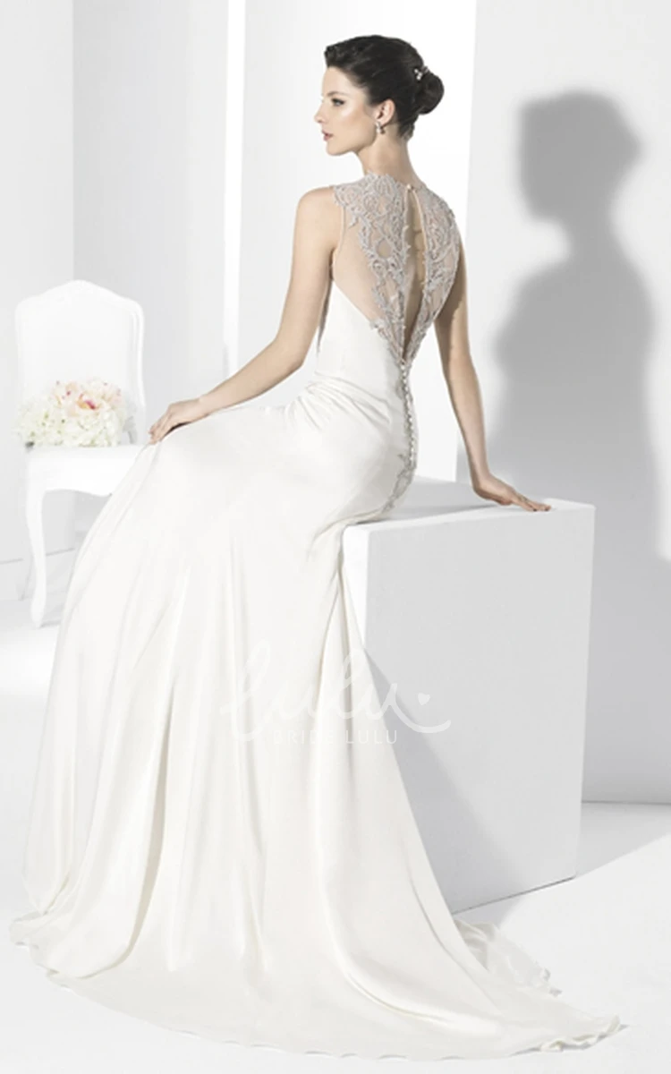 Maxi Lace Chiffon A-Line Wedding Dress with Pleats and Sleeveless Scoop Neck