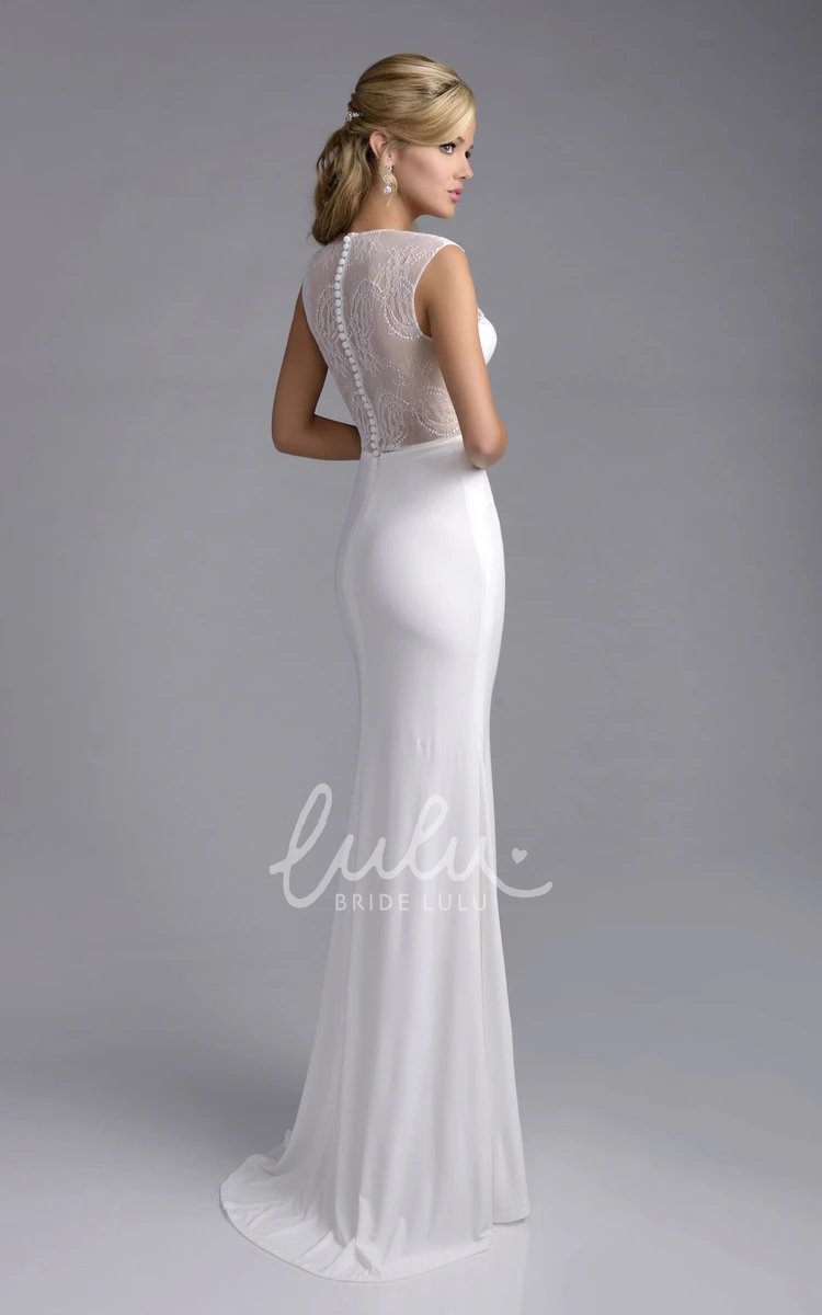 Satin Chiffon Lace Wedding Dress with Pearl Embellishment Elegant Column Style