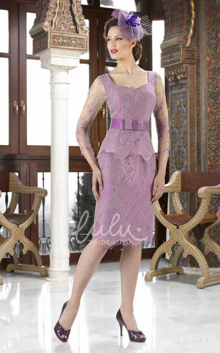 Lace Illusion Sleeve Mother Of The Bride Dress with Scoop Neck Knee-Length