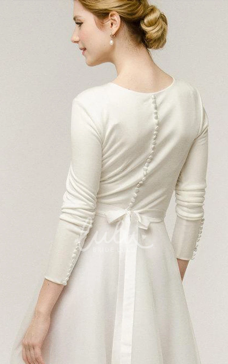 Tulle A-Line Long Sleeve Wedding Dress with Buttons