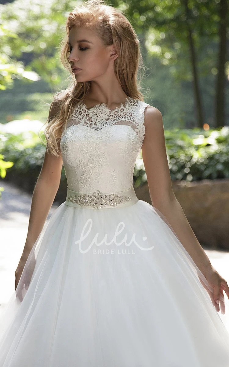 Ball Gown Tulle Wedding Dress with Lace and Waist Jewelry