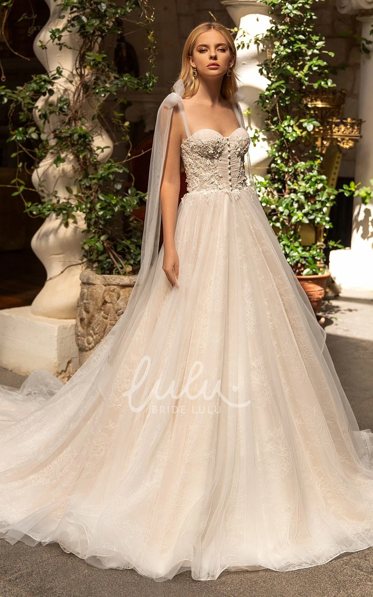 Lace Ball Gown Wedding Dress with Appliques Modern & Backless