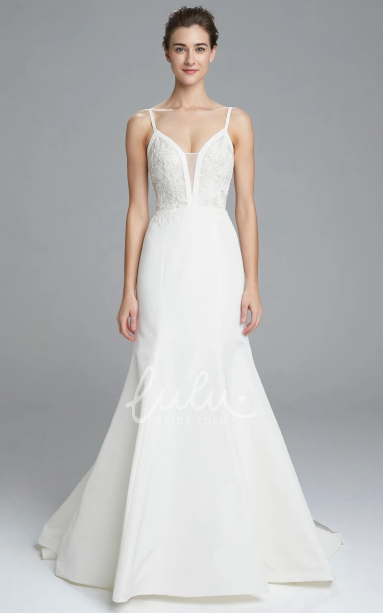 Spaghetti Lace A-Line Satin Wedding Dress Timeless Bridal Gown