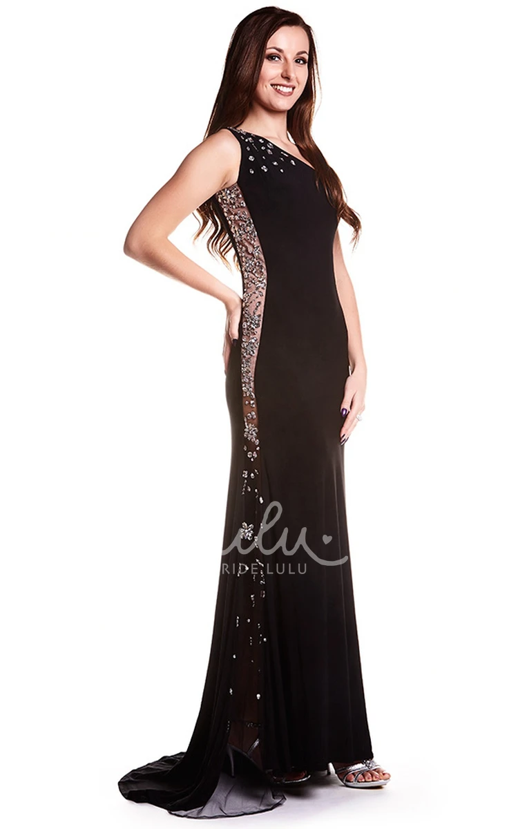 Long V-Neck Beaded Jersey Prom Dress with Sweep Train Classy Prom Dress Women