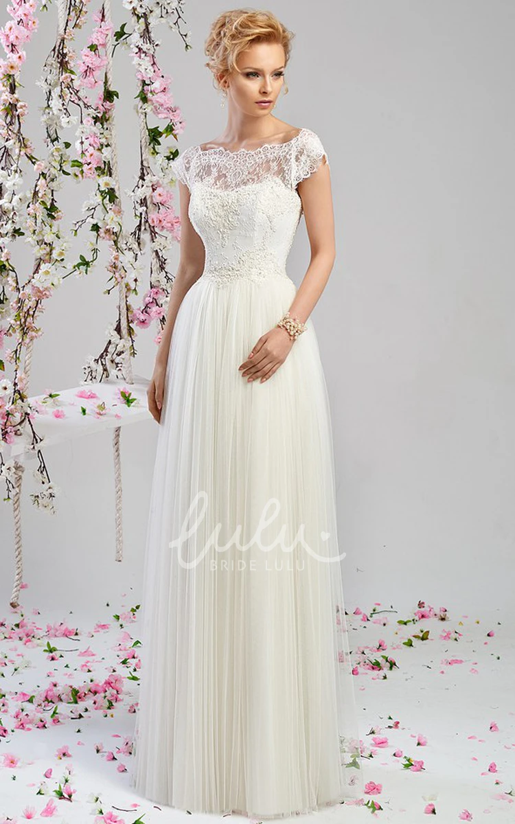 Short-Sleeve Tulle and Lace Wedding Dress with Floor-Length Classy Bridal Gown