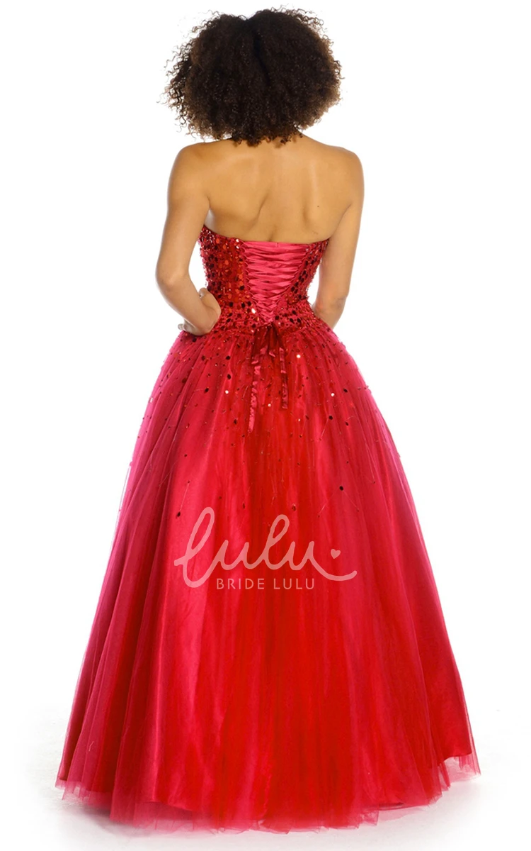 Sequined A-Line Strapless Tulle Prom Dress with Lace-Up Back Elegant Prom Dress