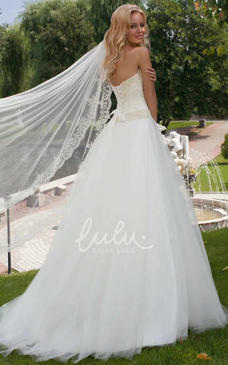 Sweetheart Beaded Tulle Wedding Dress Flowy Floor-Length Gown