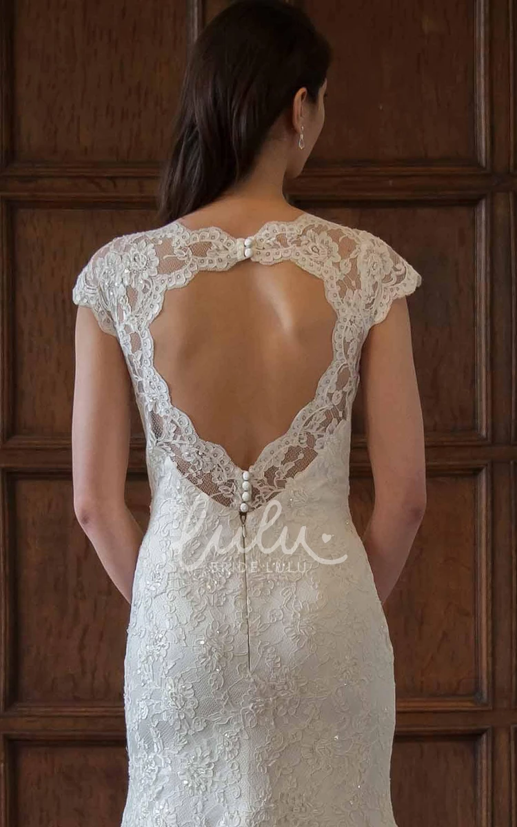 Lace Cap-Sleeve Mermaid Wedding Dress with Keyhole Elegant Bridal Gown