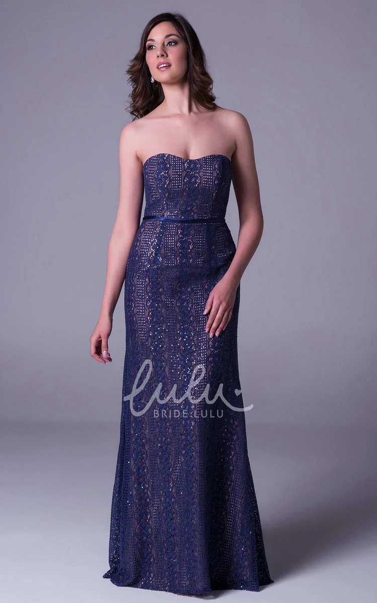 Lace Sleeveless Sheath Prom Dress Long Strapless Gown