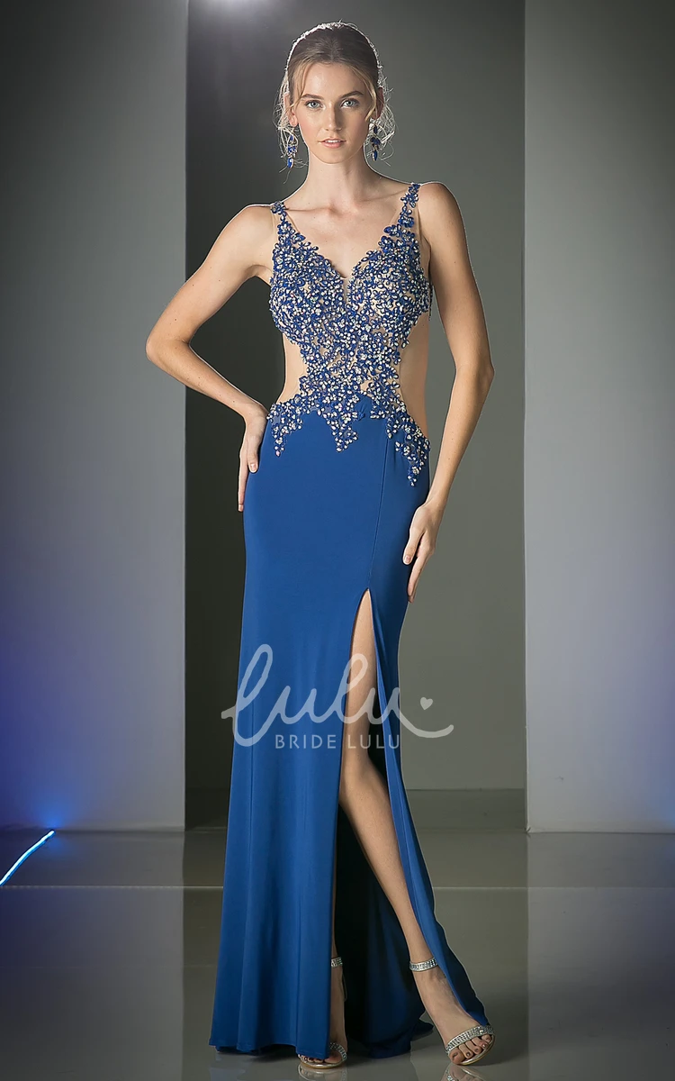 Sleeveless Sheath Prom Dress with Front Split and Beading