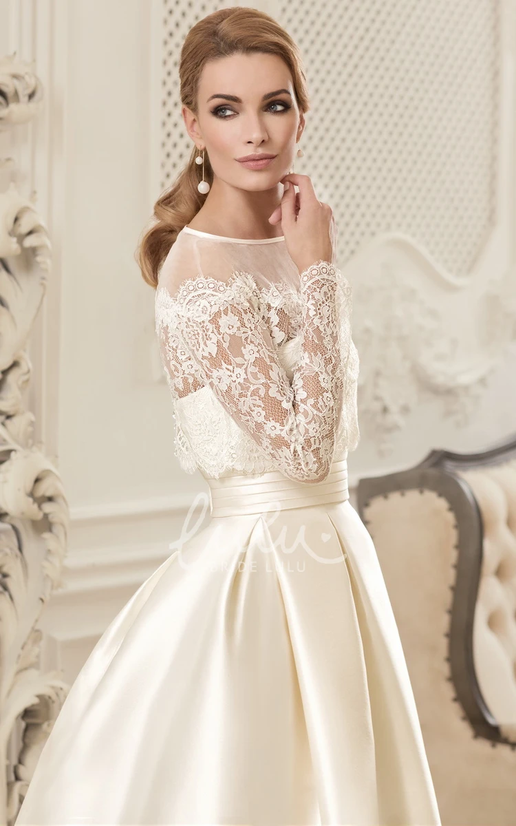 Satin A Line Floor-length Long Sleeve Wedding Dress with Ruching Modern & Chic