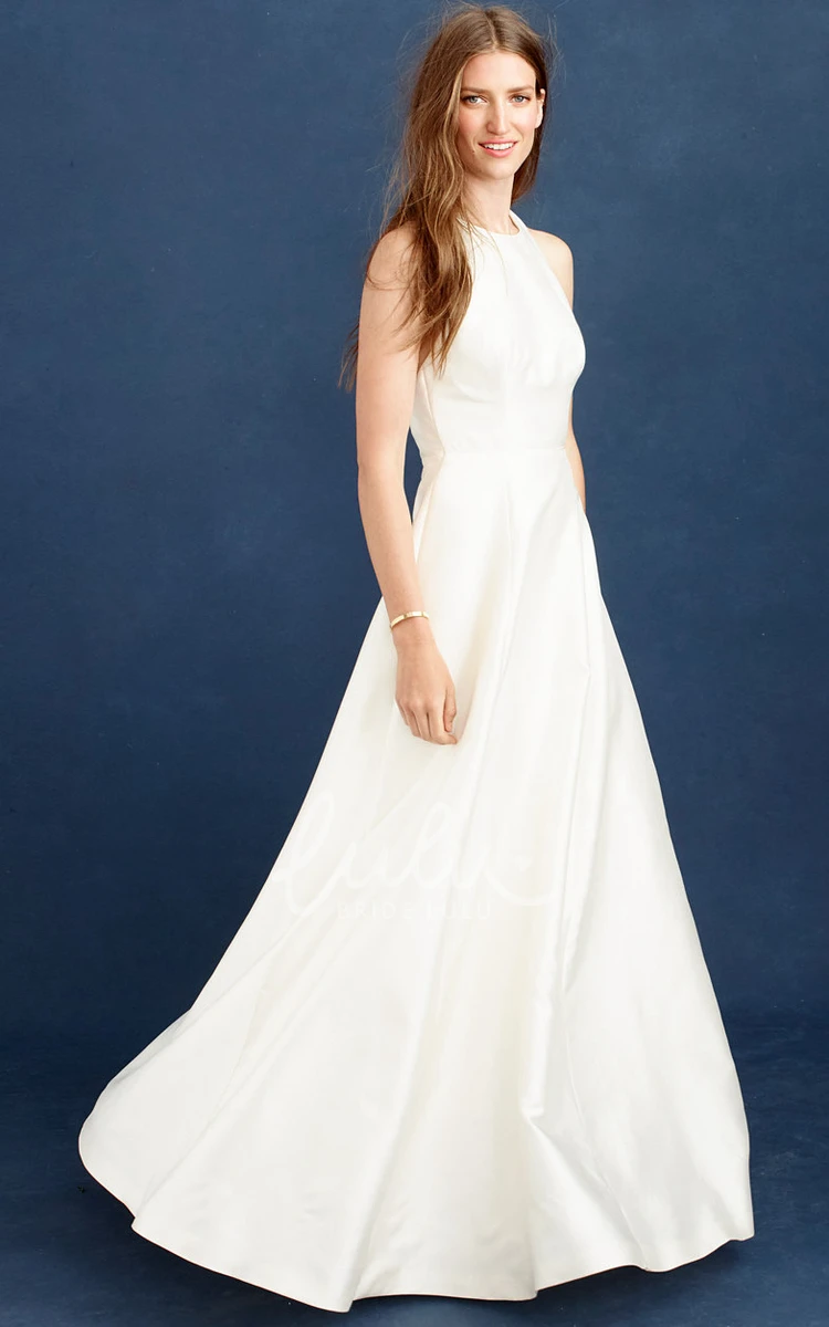 Satin Sleeveless A-Line Scoop-Neck Wedding Dress Classy & Modern