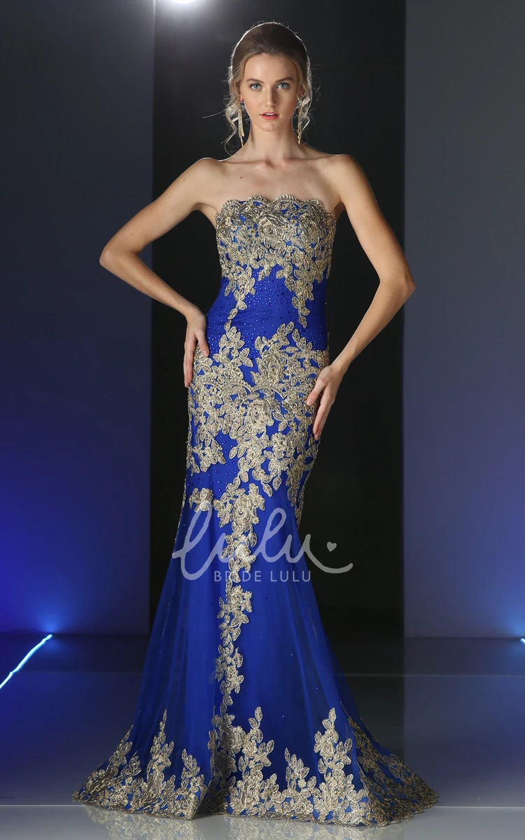 Strapless Mermaid Satin Beaded Prom Dress with High Neckline