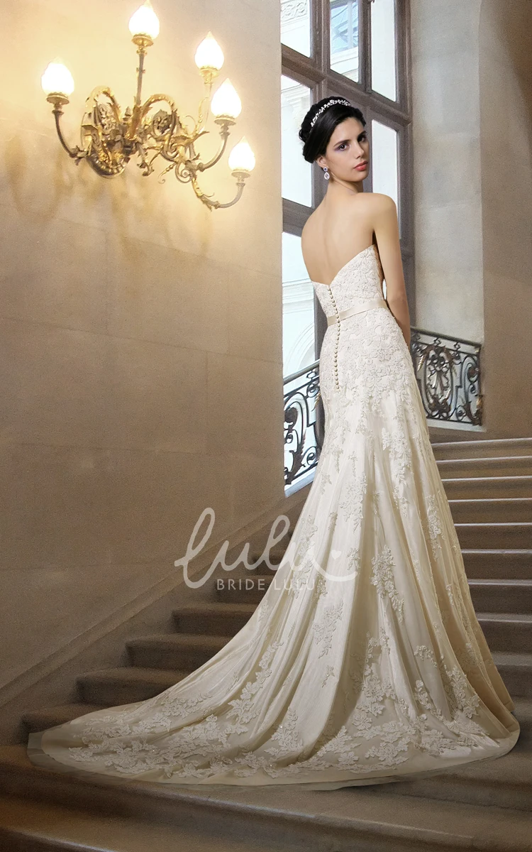 Wedding Dress Sweetheart Lace Sleeveless Elegant Sash Appliques