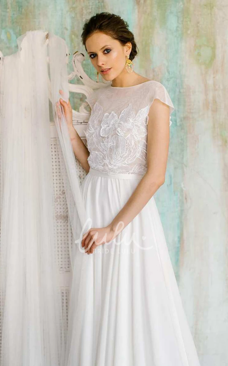 Floral Lace Chiffon and Satin Wedding Dress Unique Bridal Gown